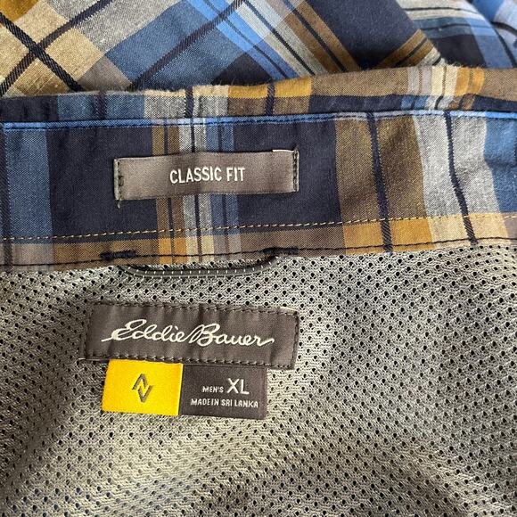 Eddie Bauer Travex Button Front Shirt Men's XL On The Go Poplin Blue Brown L/S - Picture 3 of 4